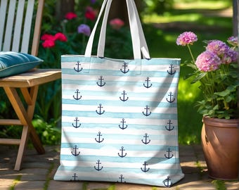 Nautical Anchor Tote Bag, Beach Bag, Summer Handbag, Gift for Sailors, Eco-Friendly Shopping Tote, Casual Everyday Carrier