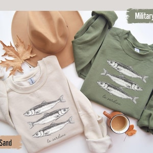 Sardines Shirt Fisherman Aesthetic, Tinned Fish Les Sardines Coastal Chic, Nautical Ocean Inspired French Crewneck Tshirt Comfort Colors