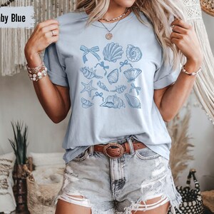 Vintage Seashells Tshirt Comfort Colors Cotton Cottagecore Aesthetic Shirt Nautical Tee Ocean Swimsuit Coverup Oversized Coastal Surf Shirt