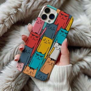 Funny Cat Phone Case - Aesthetic Kitty Art Meme Cover fit for iPhone 16 Pro Max 15 14 13 12 11 Plus, Samsung S24 Ultra S23 S22 S21 S20