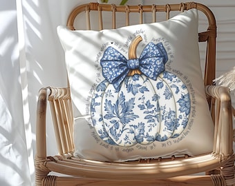 Blue Pumpkin And Fall Pumpkin Accent Pillow Cover, Blue Pumpkin Watercolor Fall Décor Pillow, Autumn Thanksgiving Christmas Pillow