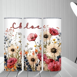 Custom Name Tumbler , Personalized floral name tumbler , gift for her, Wildflower Boho Floral Name tumbler ,Tumbler gift, Floral tumbler