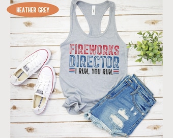 4th of July Fireworks Director Get Out the Way Women's Racerback Tank Top ~ Fireworks Red White and Blue Fourth of July Shirt for Women