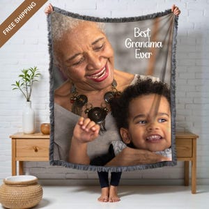 Gift for Mom Blanket: Mothers Day Present from Kids, Mama Bear Woven Throw, Unique Thoughtful Meaningful Birthday, Personalized Custom Idea