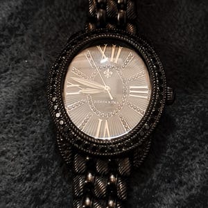 Judith Ripka Black Stainless Steel Watch with Black Accent Stones Oval Shape