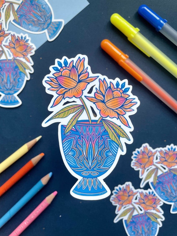 Flower Vase Sticker Stickers for Hydro Flask Stickers for Etsy