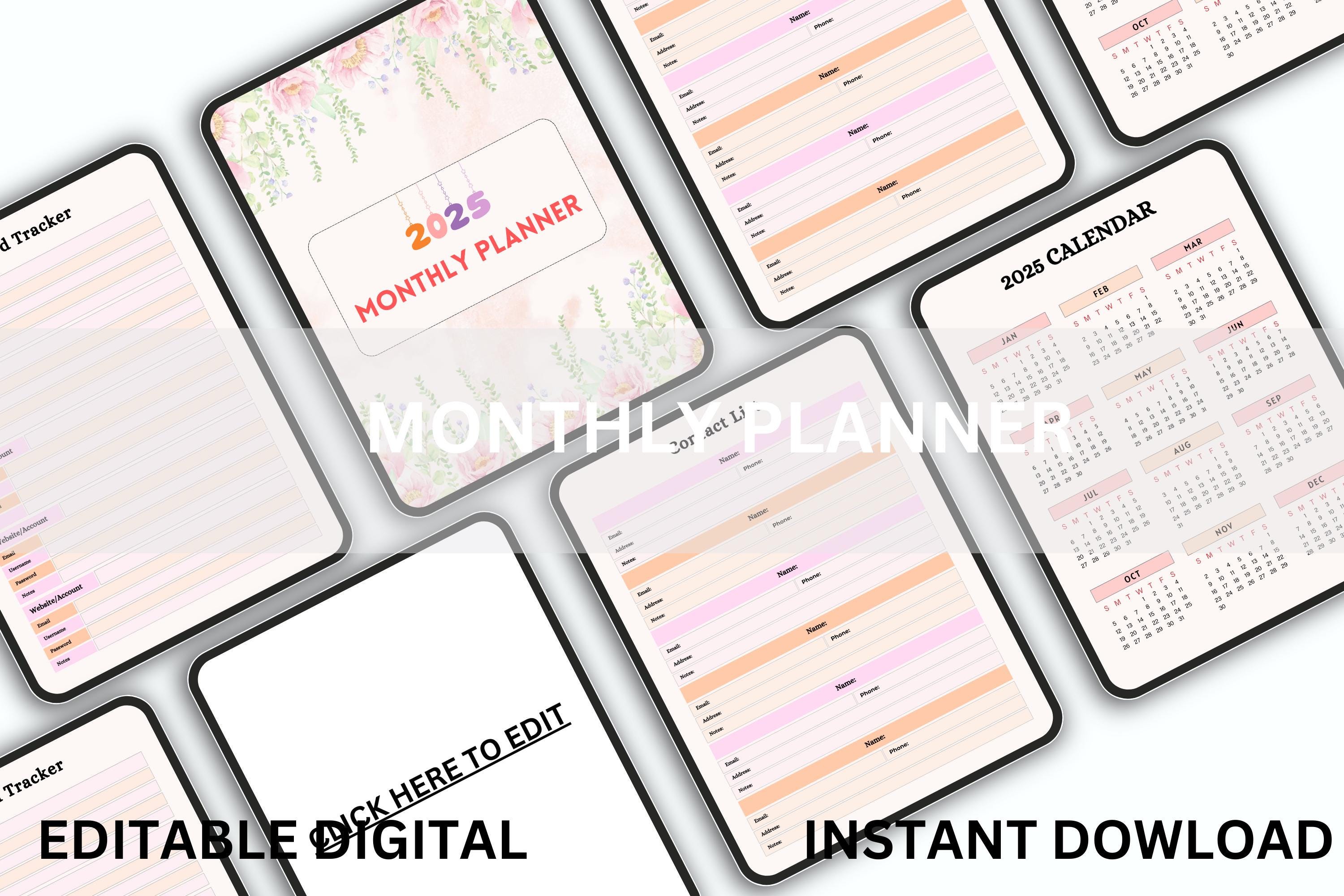 Digital Calendar.pdf Editable Monthly Planner | Digital Calendar PDF | Goal Setting and ...