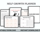 Editable Self-Growth Planner | Digital Personal Development Journal | Goal Setting & Habit Tracker PDF