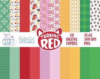 ZG DP 001 Turning Red Digital Papers, Digital Download, Turning Red Movie, Turning Red Patterns, Seamless Patterns