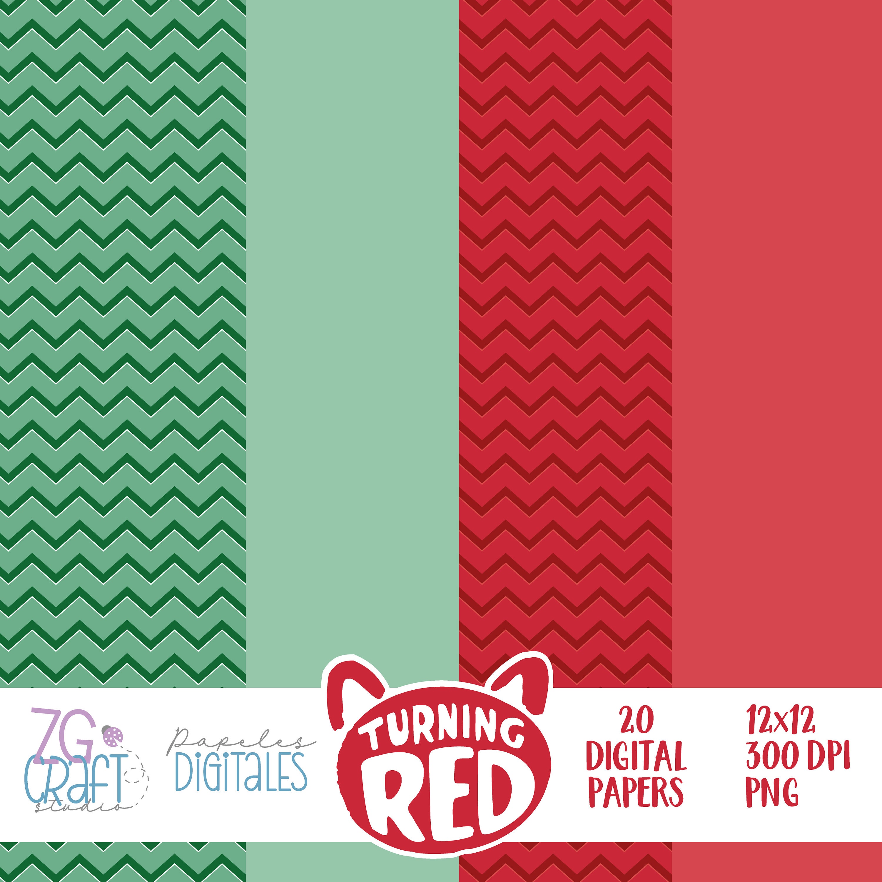 ZG DP 001 Turning Red Digital Papers Digital Download Etsy