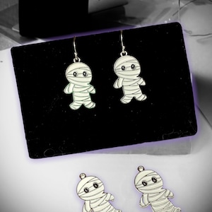 Halloween Mummy Earrings With .925 Sterling Silver Ear Wires