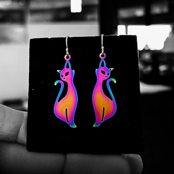 Pink/Purple tones Color Shift Kitty Earrings with Sterling Silver Ear Wires