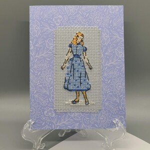 Cross Stitch Lady in Blue Dress Note Card