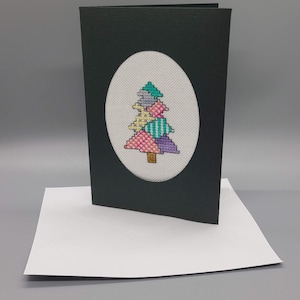 Cross Stitch Patchwork Christmas Tree Card