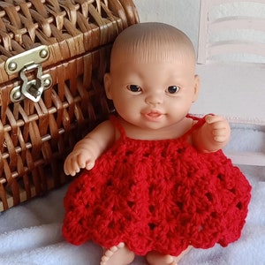 Rode boho stijl jurk voor kleine 21 cm Miniland pop/ Paola Reina kinderkleding/ vintage rode katoenen jurk voor poppen