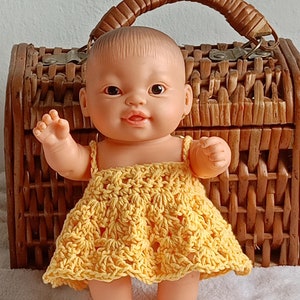 Boheemse jurk voor kleine 21 cm Miniland pop/ Paola Reina kinderkleding/ vintage katoenen gebreide gehaakte jurk