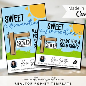 Sweet Summertime Themed Pop-By Tags, EDITABLE TEMPLATE, Realtor, Referral, Real Estate Marketing, Ready for a Sold Sign, Summer Pop-by Tag