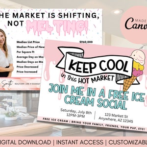 Ice Cream Realtor Postcard, DIGITAL DOWNLOAD, Real Estate Marketing, Real Estate Card, Realtor Farming Postcard,Keep Cool in This Hot Market