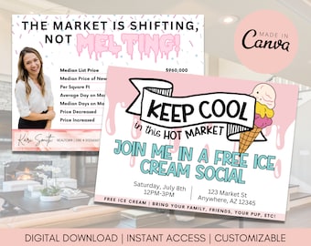 Ice Cream Realtor Postcard, DIGITAL DOWNLOAD, Real Estate Marketing, Real Estate Card, Realtor Farming Postcard,Keep Cool in This Hot Market