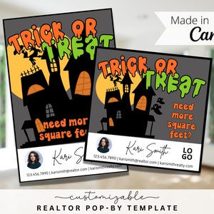 Trick or Treat Pop-By Tags, EDITABLE TEMPLATE, Realtor, Referral, Real Estate Marketing, Farming, Halloween Pop-By Tag, More Square Feet