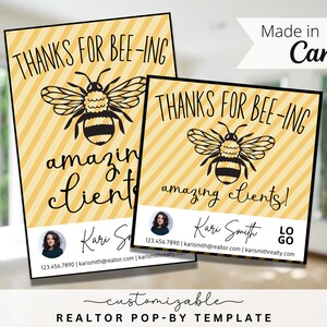 Bee-ing Amazing Clients Real Estate Market Pop-By Tags, EDITABLE TEMPLATE, Realtor, Real Estate Marketing, Canva, Spring Tag, Summer Pop-by