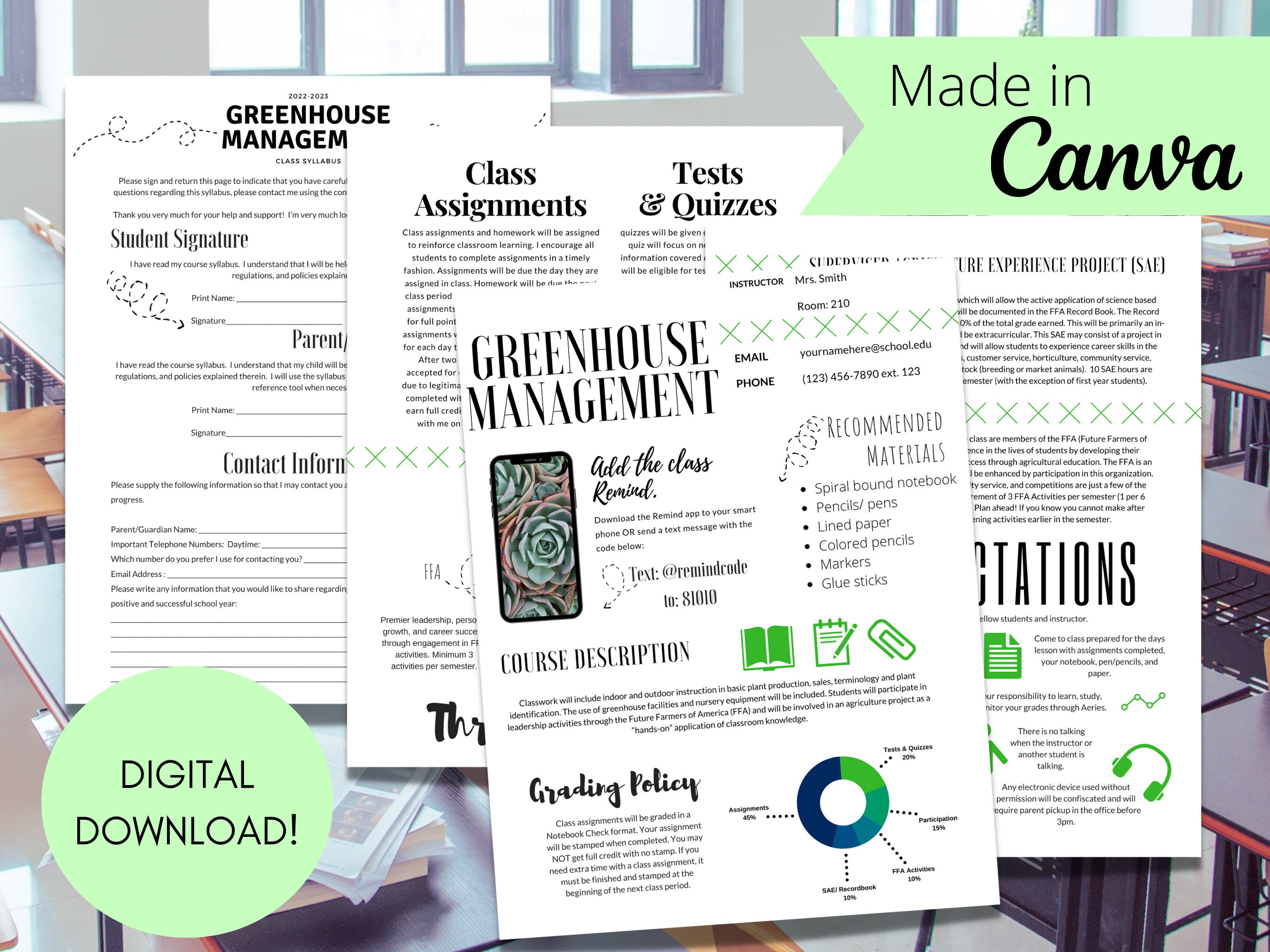 Editable Class Syllabus, Greenhouse Management, Back to School ...