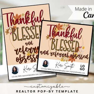 Thanksgiving Pop-By Tags, EDITABLE TEMPLATE, Realtor, Real Estate Marketing, Client Appreciation, Holiday Pop-by Tags, Thanksgiving Gift Tag
