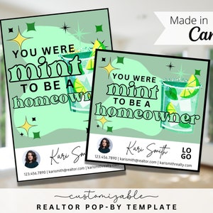 Mint Summer Themed Pop-By Tags, EDITABLE TEMPLATE, Realtor, Referral, Real Estate Marketing, Canva, Farming, You're Mint to Be a Homeowner