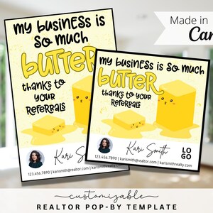 Butter Pop-by Tags, EDITABLE TEMPLATE, Realtor, Referral, Real Estate Marketing, Canva, Farming, Butter Thank You Tag, Realtor Pop-by Gift