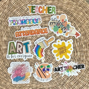 Art Teacher 10-Sticker Pack, White or Clear, Decals, Stickers, Laptop Stickers, Teaching Sticker, Gift for Art Teacher, School Art