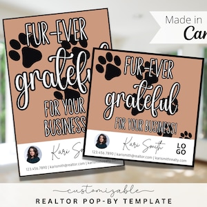 Dog Themed Pop-By Tags, Pet Themed Gift Tag, EDITABLE TEMPLATE, Realtor, Referral, Real Estate Marketing, Canva, Farming, Fur-ever Grateful