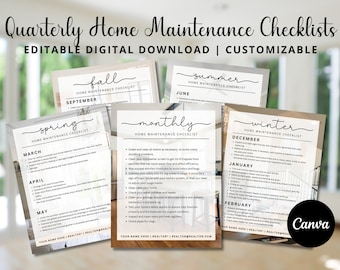 EDITABLE Seasonal Home Maintenance Checklist for Real Estate Agents, Realtor Marketing, Buyers Sellers, New Homeowner Guide,INSTANT DOWNLOAD