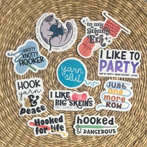 Crochet 10-Sticker Pack, Crochet Stickers, Yarn Stickers, Laptop Decal, Knitting -Crochet Gift, Funny Crafting Stickers, Gift for Friend