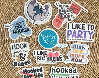 Crochet 10-Sticker Pack, Crochet Stickers, Yarn Stickers, Laptop Decal, Knitting -Crochet Gift, Funny Crafting Stickers, Gift for Friend