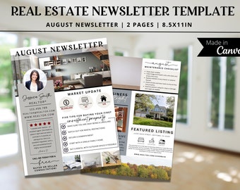 Real Estate August Newsletter, Real Estate Marketing, EDITABLE TEMPLATE, Realtor Newsletter, Real Estate Printable, Canva, Realtor Farming