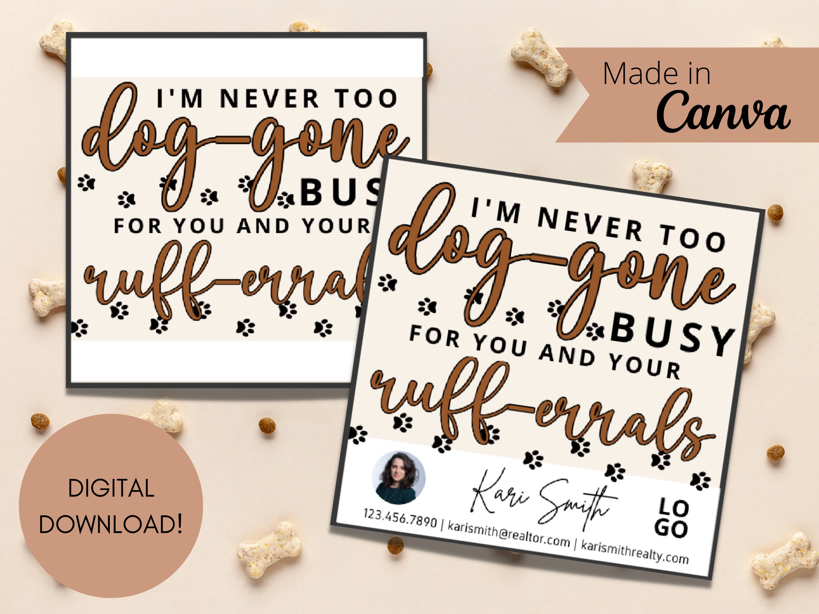 Dog Themed Pop-By Tags, Pet Themed Gift Tag, EDITABLE TEMPLATE, Realtor, Referral, Real Estate Marketing, Canva, Farming, Too Dog-Gone Busy