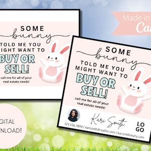 Bunny Themed Relator Pop-By Tags, EDITABLE TEMPLATE, Realtor Referral, Real Estate Marketing, Canva Template, Easter & Spring Themed Tag