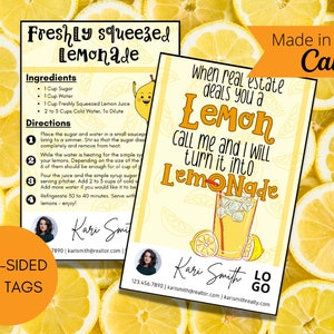 Summer Lemonade Recipe Pop-By Tag, EDITABLE TEMPLATE, Realtor, Referral, Real Estate Marketing, Summer Popby Tag, Business Giveaway Tag