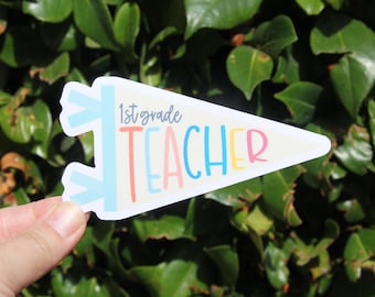 Grade Level Pennant Sticker | Cute Teacher Grade Decal | K-12 Custom Grade Sticker | Teacher Appreciation Gift | Colorful Teacher Sticker