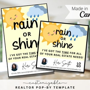 Rain or Shine Themed Pop-By Tags, EDITABLE TEMPLATE, Realtor, Referral, Real Estate Marketing, Canva, Farming, Weather Themed Pop-By Tag