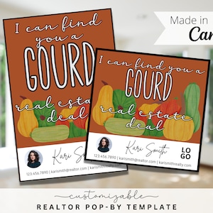 Autumn Gourd Themed Pop-By Tags, EDITABLE TEMPLATE, Realtor, Referral, Real Estate Marketing, Farming, Fall Autumn Pop-by Tag, Thanksgiving