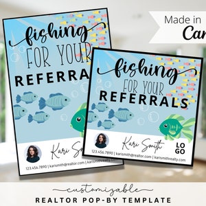 Fishing for Your Referrals Themed Pop-By Tags, EDITABLE TEMPLATE, Realtor, Referral, Real Estate Marketing, Canva Template, Realtor Farming