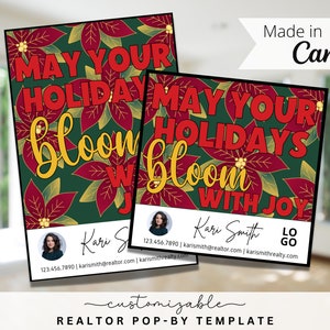 Poinsettia Pop-By Tags, EDITABLE TEMPLATE, Realtor, Real Estate Marketing, Canva, Holidays Pop-by, Christmas Pop-by for Realtors, Poinsettia