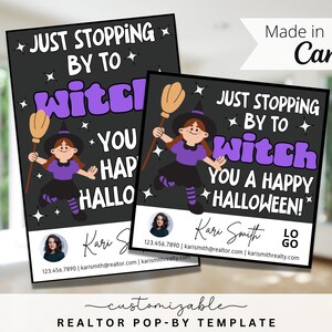 Tag pop-by di Halloween strega, MODELLO MODIFICABILE, agente immobiliare, Referral, marketing immobiliare, agricoltura, tag pop-by di Halloween, tag regalo strega