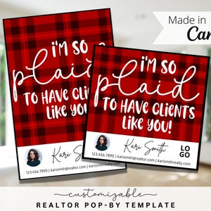 Plaid Pop-By Tags, EDITABLE TEMPLATE, Realtor, Real Estate Marketing, Canva, Holidays Pop-by, Christmas Pop-by for Realtors, I&#39;m so Plaid