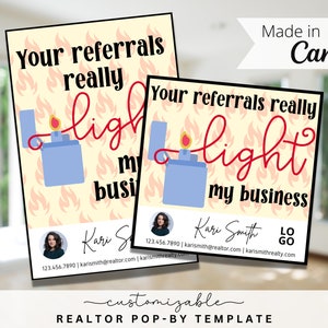 Light my Business Pop-By Tags, EDITABLE TEMPLATE, Realtor, Referral, Real Estate Marketing, Farming, Pop-by Tag, Lighter Gift Tag, Giveaway