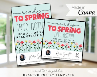 Passez à l'action pour les besoins immobiliers Étiquettes Pop-By, MODÈLE MODIFIABLE, Agent immobilier, Marketing immobilier, Modèle Canva, Étiquette thématique de printemps