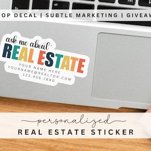 PERSONALIZED Ask Me About Real Estate Sticker, Real Estate Decal, Vinyl Sticker, Laptop Sticker, Realtor Branding, Realtor Sticker,Marketing