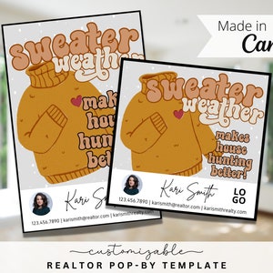 Sweater Weather Pop-By Tags, EDITABLE TEMPLATE, Realtor, Real Estate Marketing, Canva, Holidays Pop-by, Christmas Pop-by for Realtors