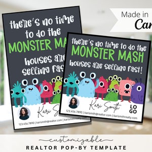 Monster Mash Pop-By-Tags, EDITIERBARE VORLAGE, Makler, Empfehlung, Immobilienmarketing, Landwirtschaft, Halloween-Pop-By-Tag, Häuser, die GiftTag verkaufen